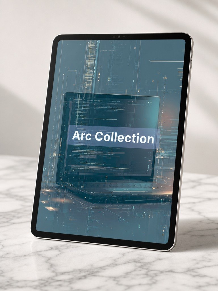Tablet displaying 'Arc Collection' on a marble surface