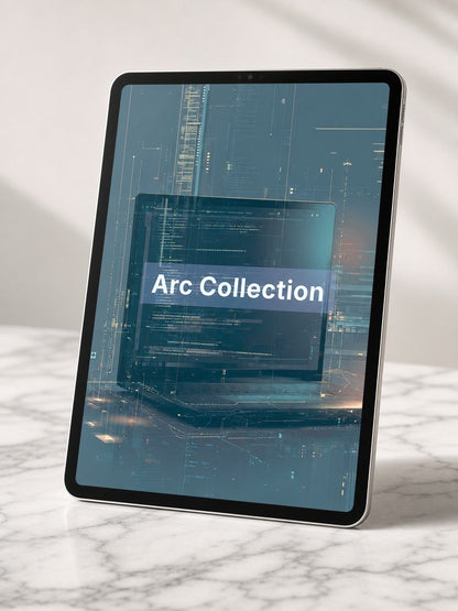 Tablet displaying 'Arc Collection' on a marble surface