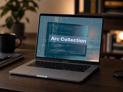 Laptop on a desk with 'Arc Collection' displayed on the screen