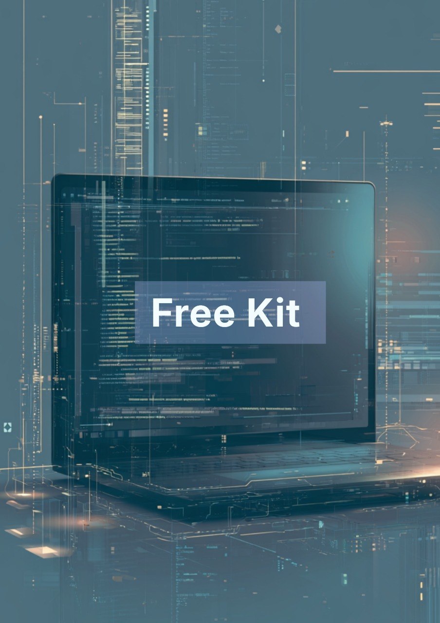 Laptop with 'Free Kit' text on a digital background