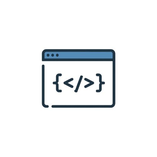 Icon of a web browser with code symbols on a white background