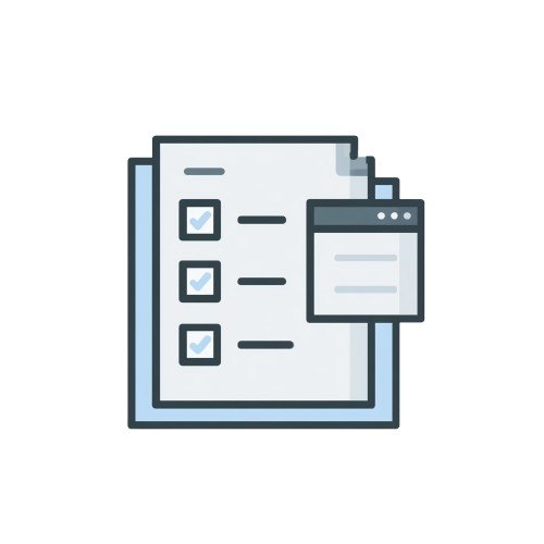 Icon of a document with checkboxes and a window on a white background