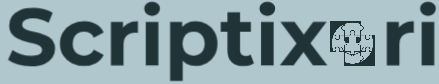 The logo for Scriptix features the brand name in dark gray sans-serif font with a small white pixel-art icon replacing the 'i' in 'Scriptix'. The background is a solid light gray.