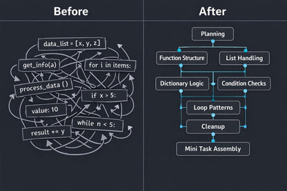 Comparison of code structure before and after refactoring on a dark background