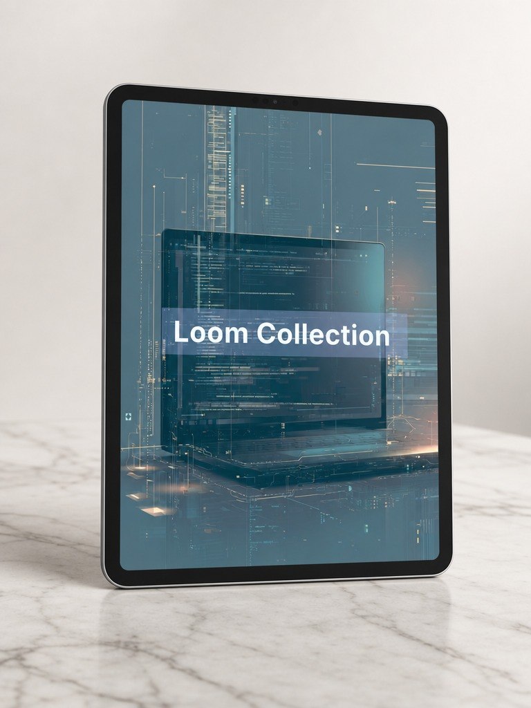 Tablet displaying 'Loom Collection' on a marble surface with a light gray background