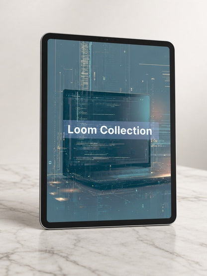 Tablet displaying 'Loom Collection' on a marble surface with a light gray background