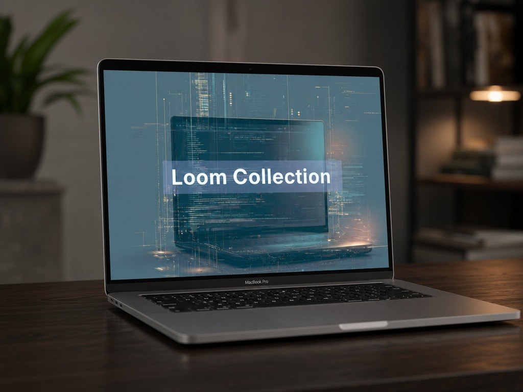 Laptop on a desk with 'Loom Collection' displayed on the screen