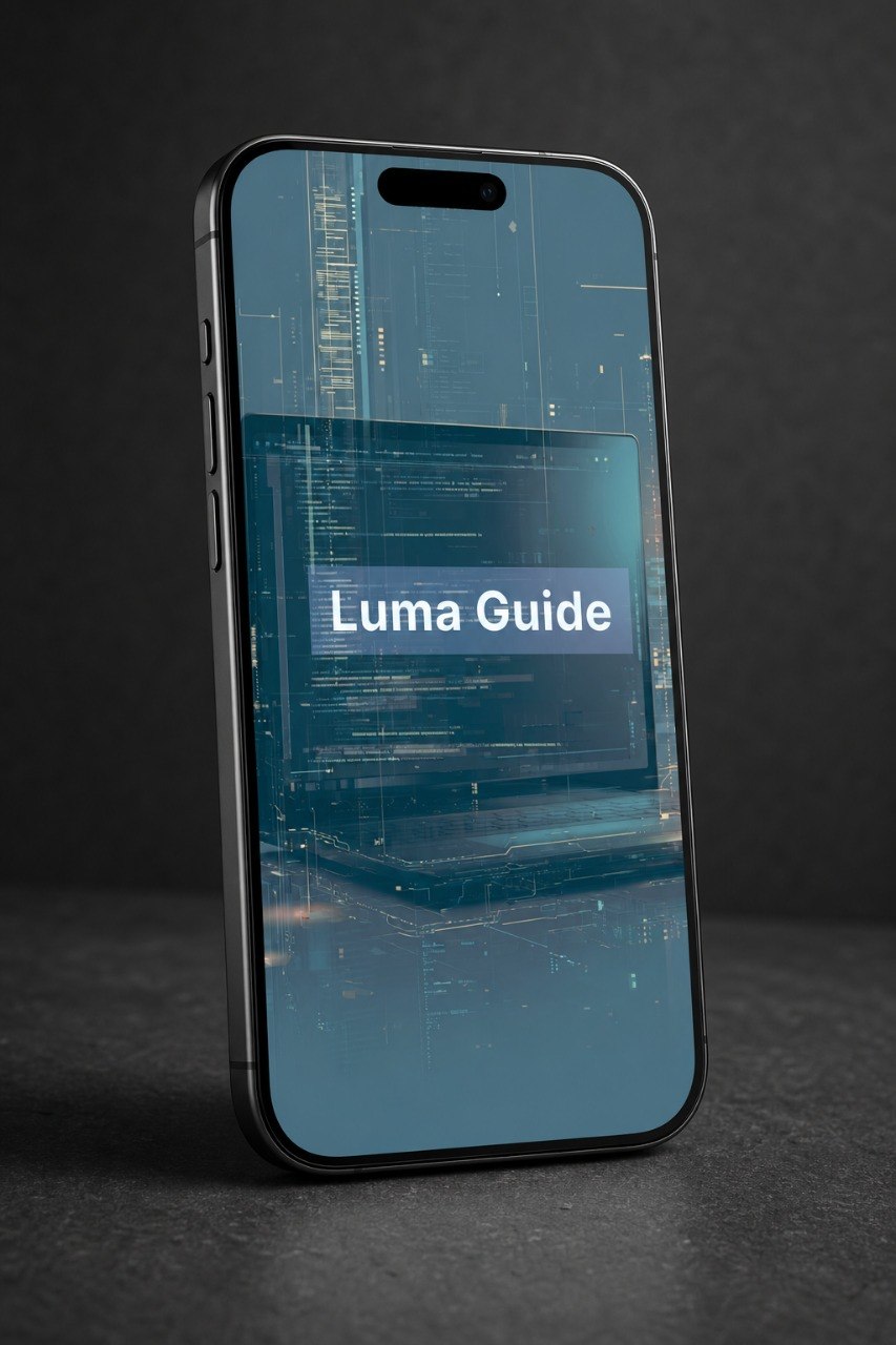 Smartphone with 'Luma Guide' app on a dark background