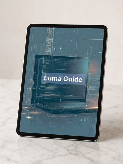 Tablet displaying the Luma Guide on a marble surface