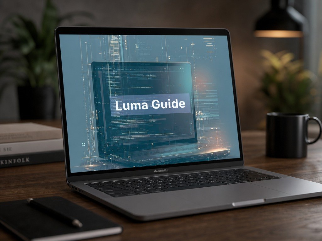 Laptop on a desk with 'Luma Guide' displayed on the screen