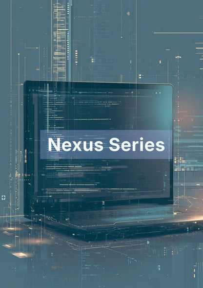 Computer monitor with 'Nexus Series' text on a digital background