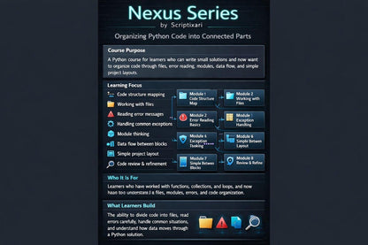 Nexus Series Python course overview on a dark background