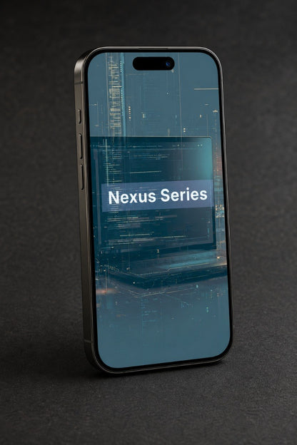 Smartphone with 'Nexus Series' on screen against a dark background