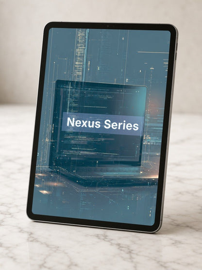 Tablet displaying 'Nexus Series' on a marble surface