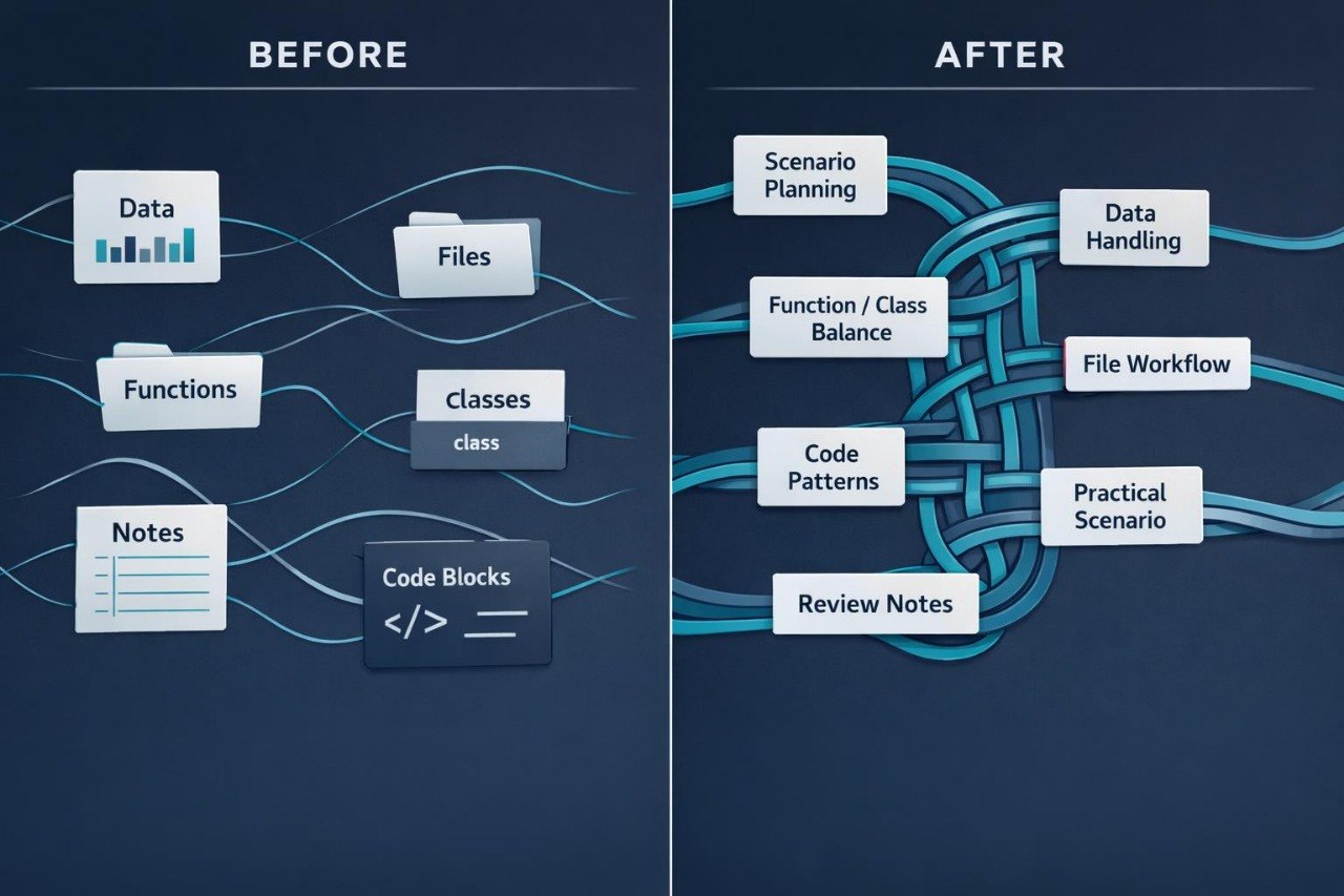 Comparison of software development terminology before and after restructuring on a dark blue background.