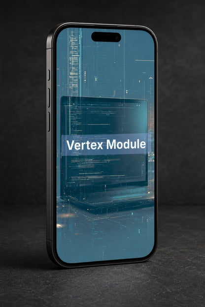 Phone displaying 'Vertex Module' on a dark background